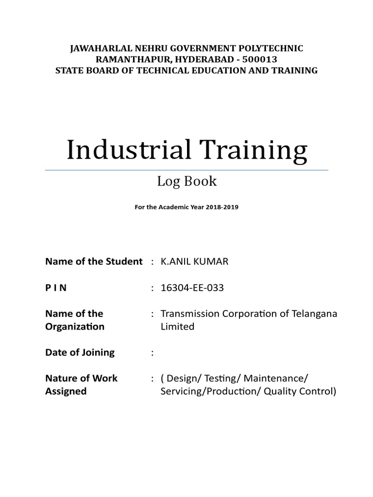 Industrial Training Log Book 2018-2019 | PDF