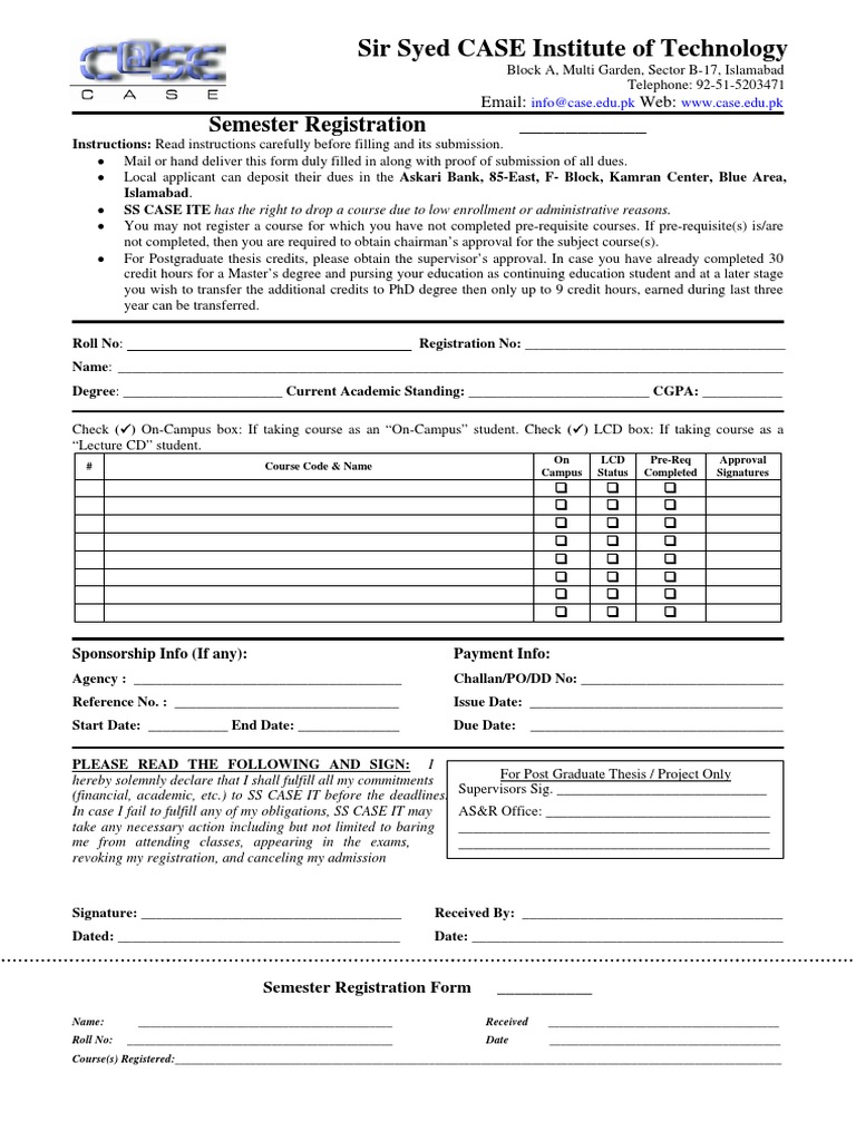 Sir Syed CASE Institute of Technology: Semester Registration | PDF ...