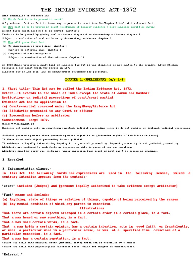 Overview of Indian Evidence Act 1872 | PDF | Burden Of Proof (Law ...