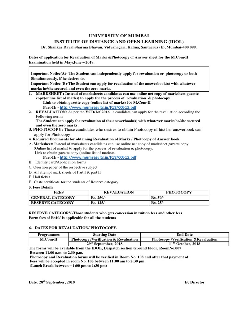 M.Com-II Revaluation & Photocopy Info | PDF | Business