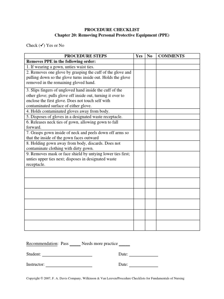 Procedure Checklist Chapter 20: Removing Personal Protective Equipment ...