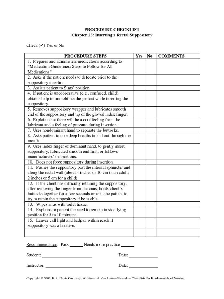 Rectal Assessment Checklist – Rectal Medications Checklist Complete – VBCTN