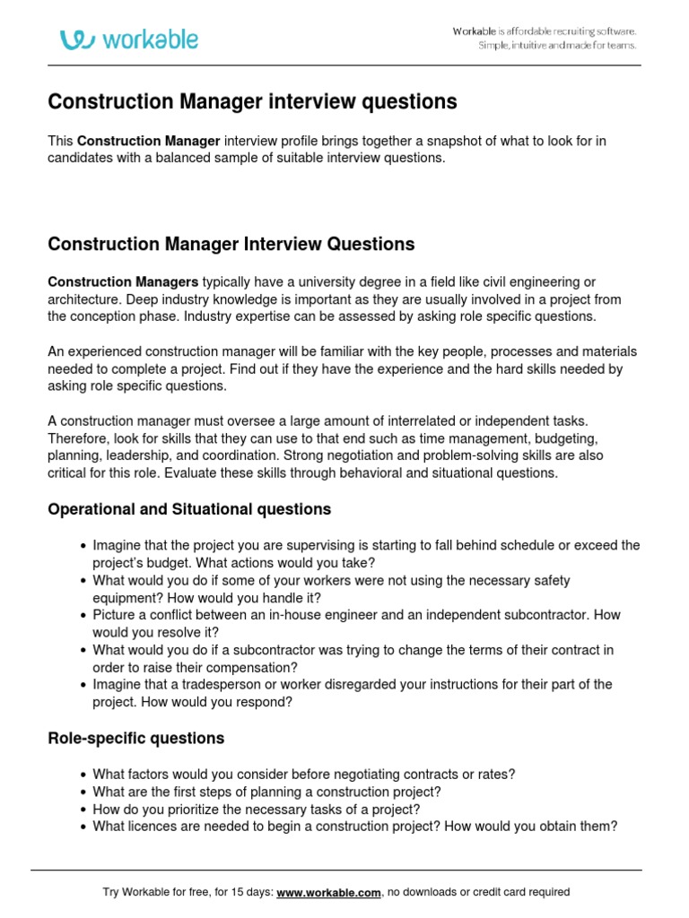 Construction Manager Interview Questions | PDF | Construction 
