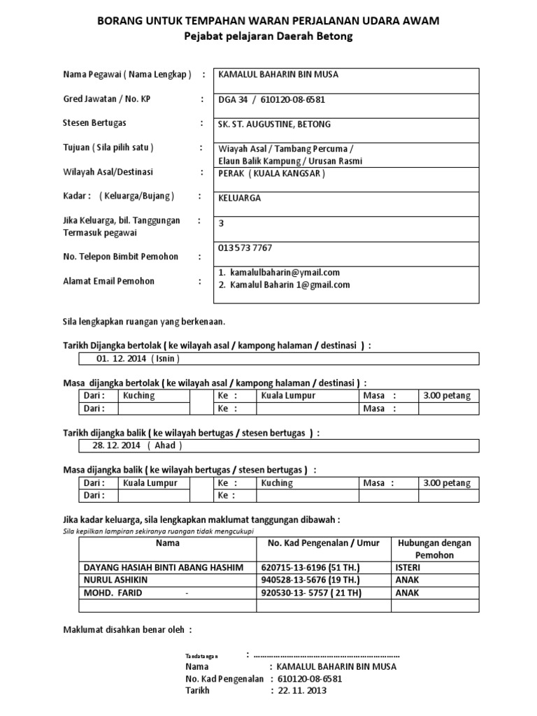 Borang Untuk Tempahan Waran Perjalanan Udara Awam Pdf