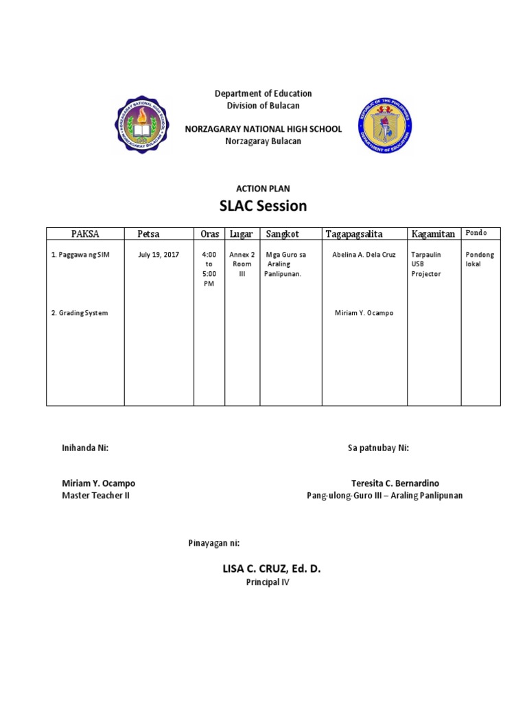 Action Plan for SLAC Session 2017 | PDF
