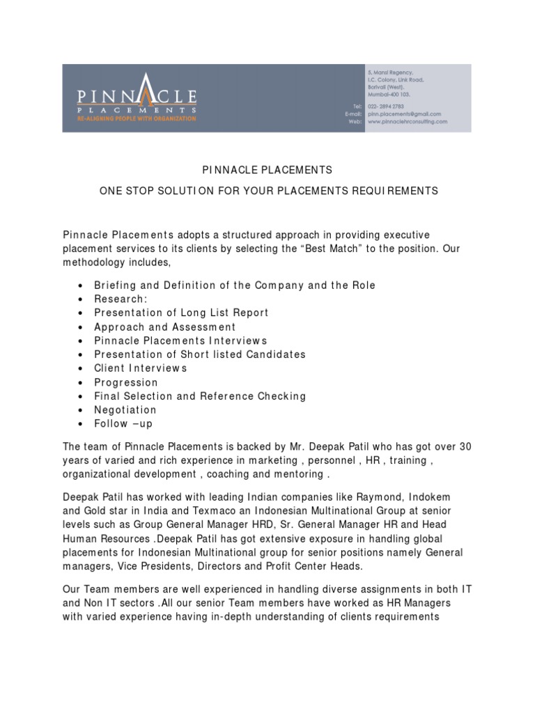 Pinnacle Placements A Structured Approach to Executive Recruitment and