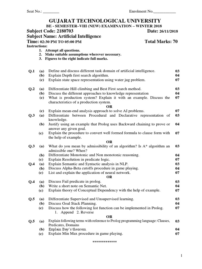 GTU Final Paper PDF Knowledge Representation And Reasoning