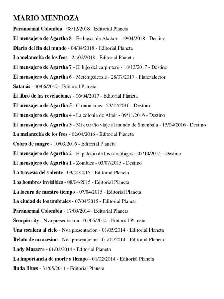 Mario Mendoza Libros | PDF