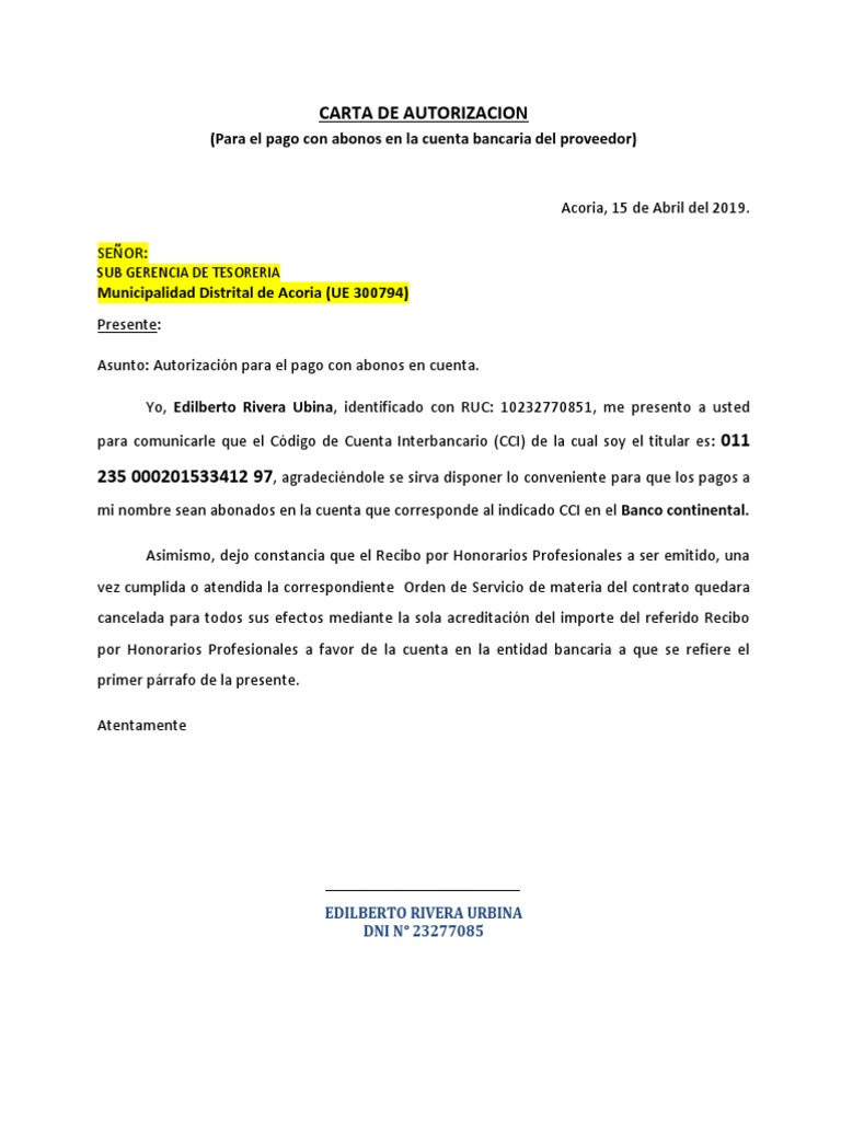 Carta De Autorizacion Cci