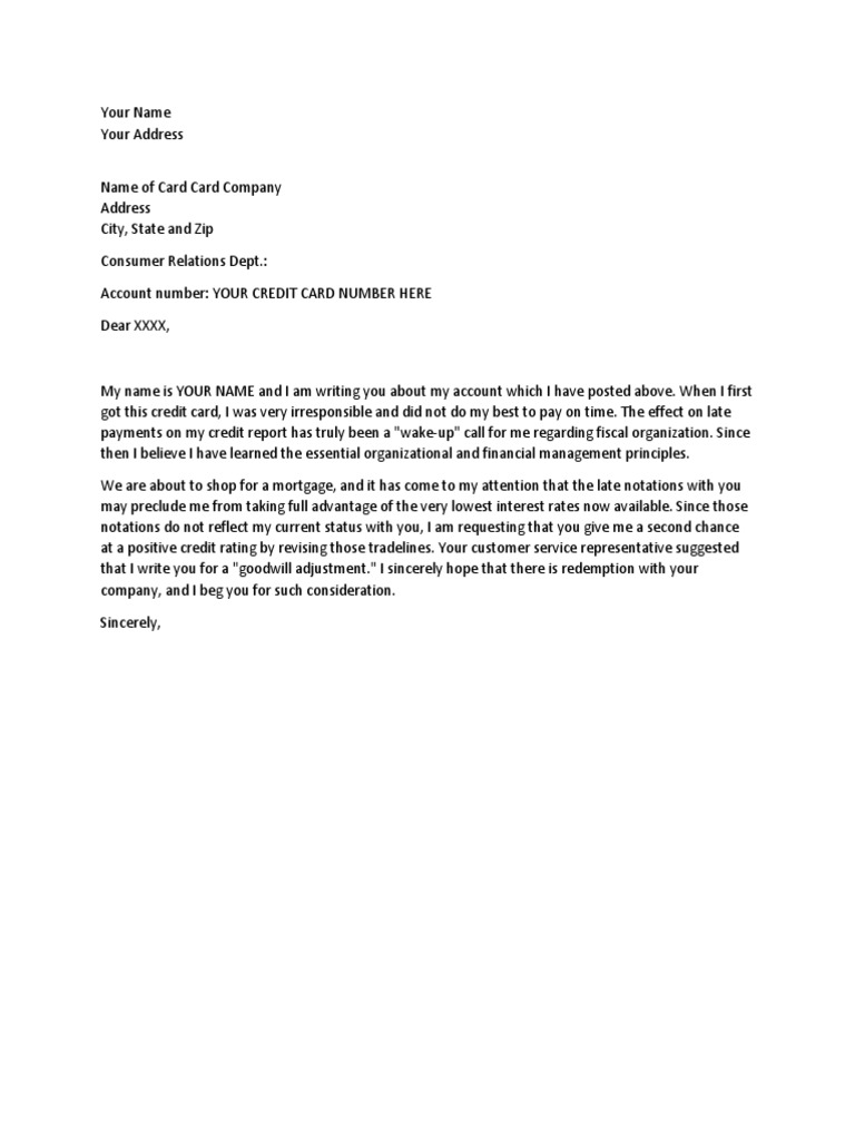 Late Payment Removal Letter Template