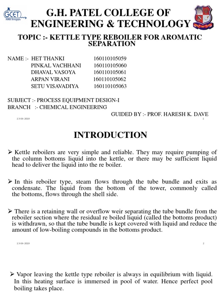 Ped Kettle Type Reboiler PDF Distillation Heat Transfer