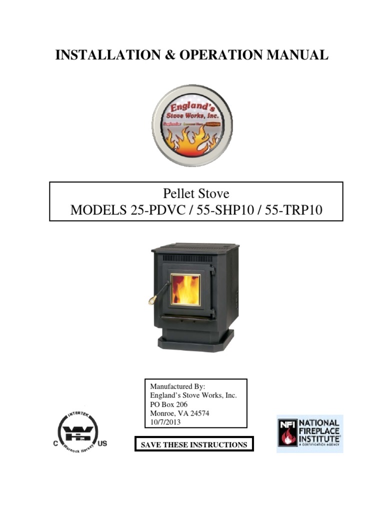 User Manual For England PDVC Pellet Stove | PDF | Stove | Chimney