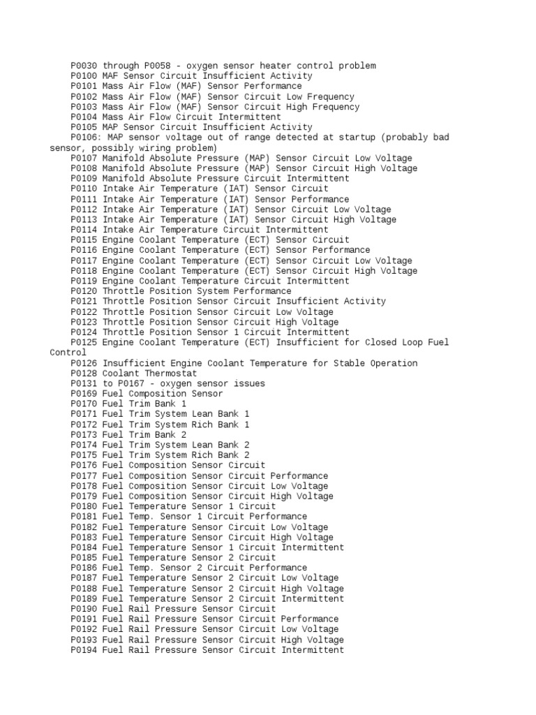 OBDII Error Codes P0030-P0058 Overview | PDF | Throttle | Fuel Injection