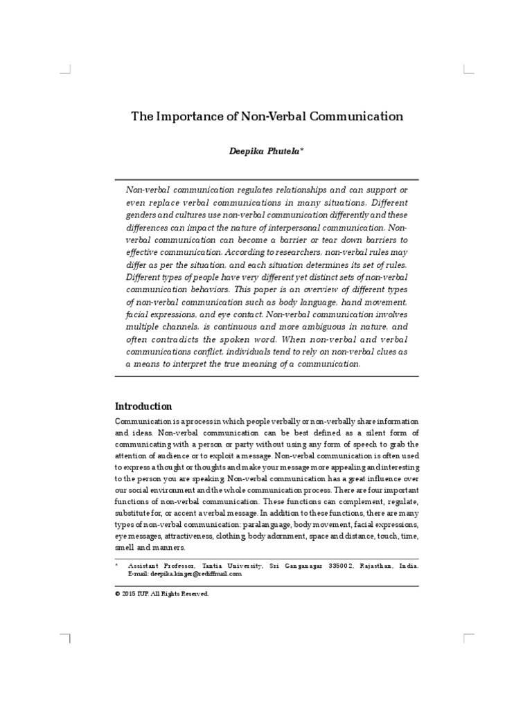 The Importance of Non Verbal Comunication | PDF | Nonverbal ...
