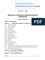 RAC 20 - Matrícula, Registro e Identificación de Aeronaves