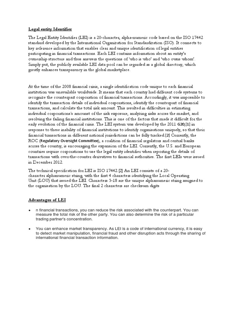 Legal Entity Identifier | PDF | Economies | Business