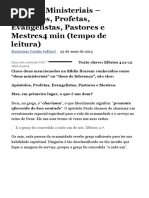 Dons Ministeriais - Apóstolos:Profetas:Evangelistas:Pastores:Mestres