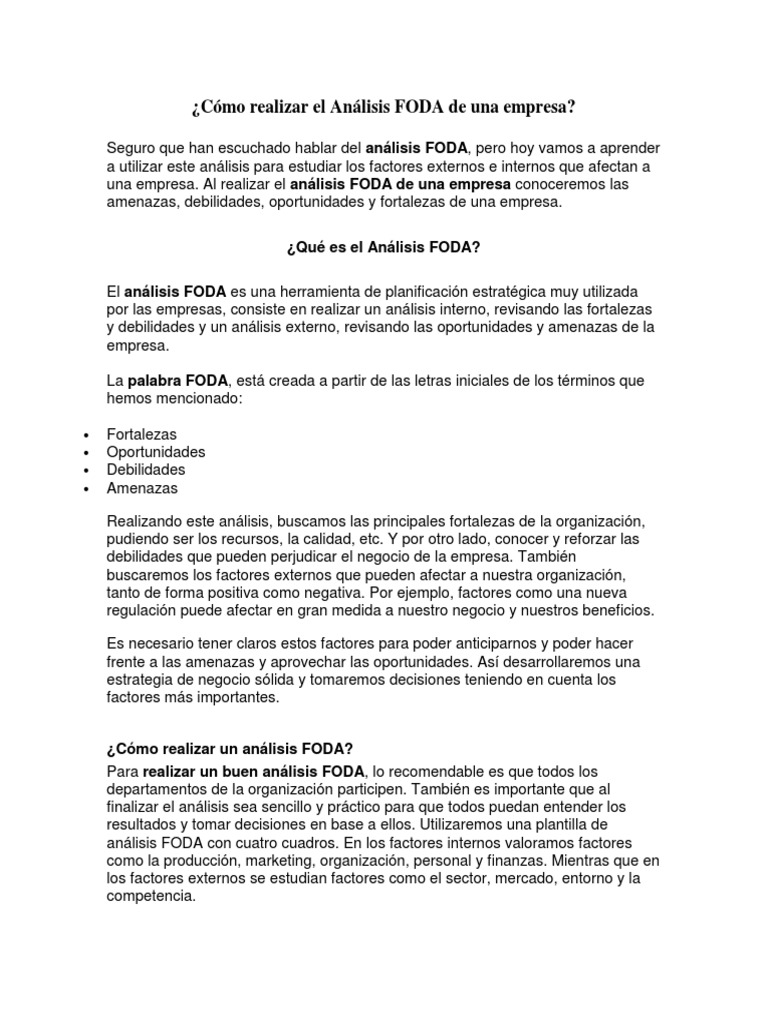 Guía para el Análisis FODA Empresarial | PDF | Análisis FODA | Business