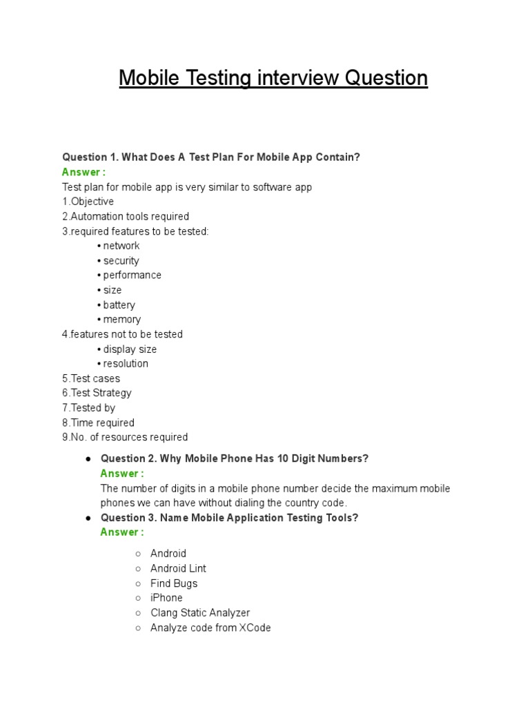 Mobile Testing Interview Question & Answer PDF Mobile App Ios
