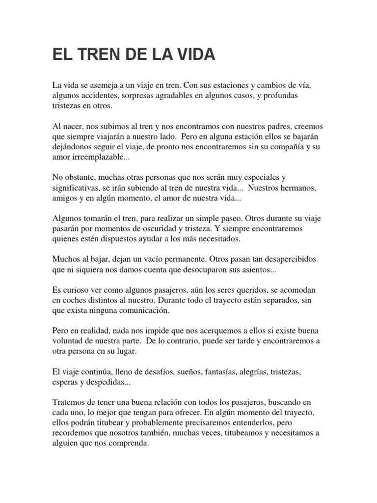 Reflexiones sobre el Tren de la Vida PDF Familia Amor