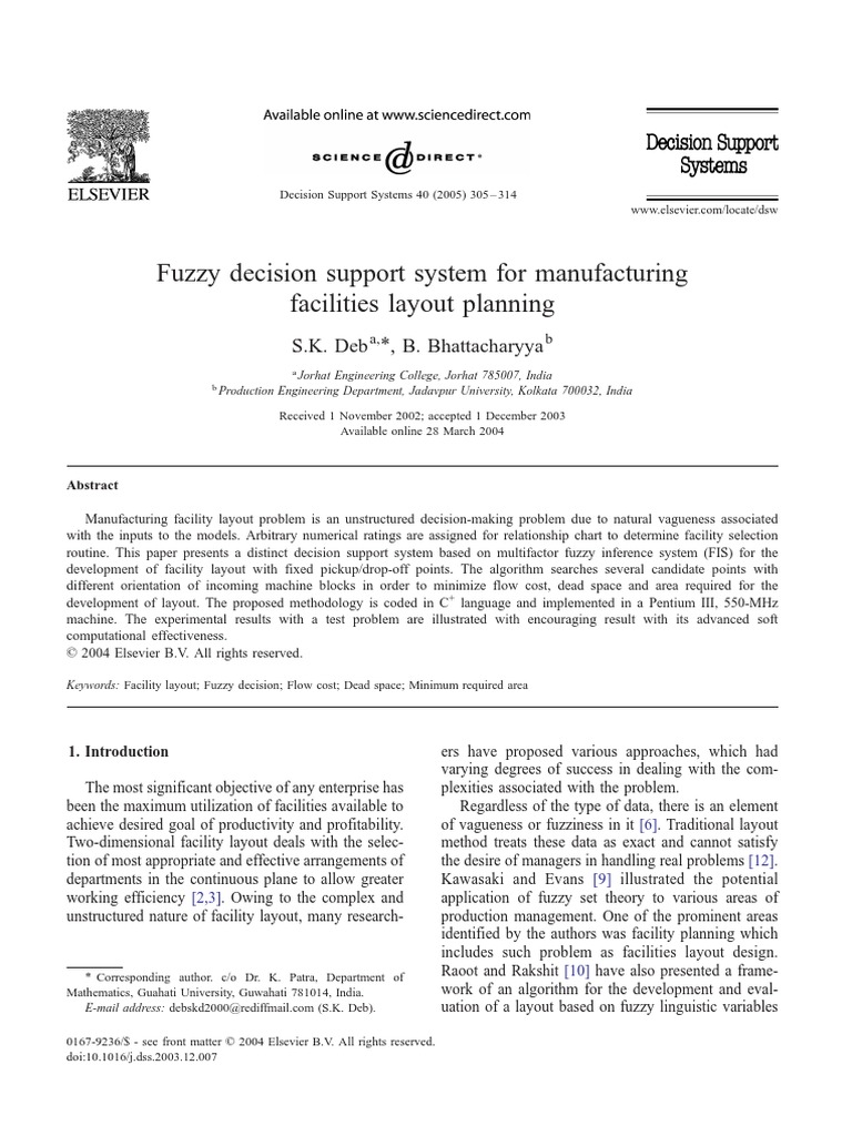 Fuzzy Decision Support System For Manufacturing Facilities Layout ...