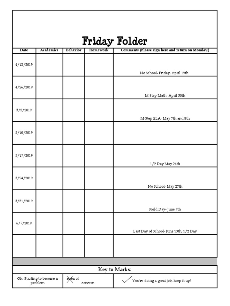 Friday Folder Template for Teachers | PDF