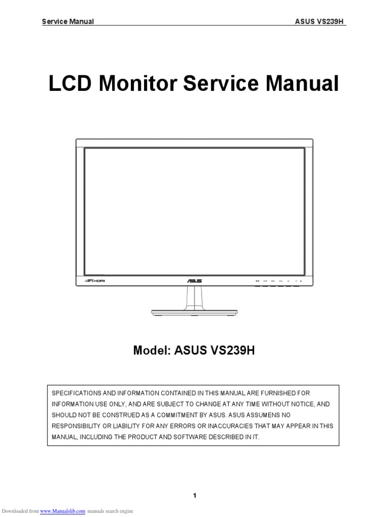 ASUS Vw224 Service Manual PDF Computer Monitor Rectifier