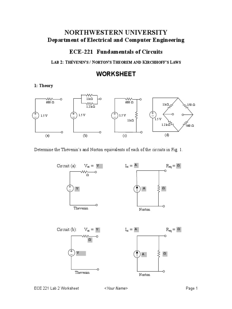 ECE 221 Lab 2: Thévenin & Norton Analysis | PDF | Physics ...