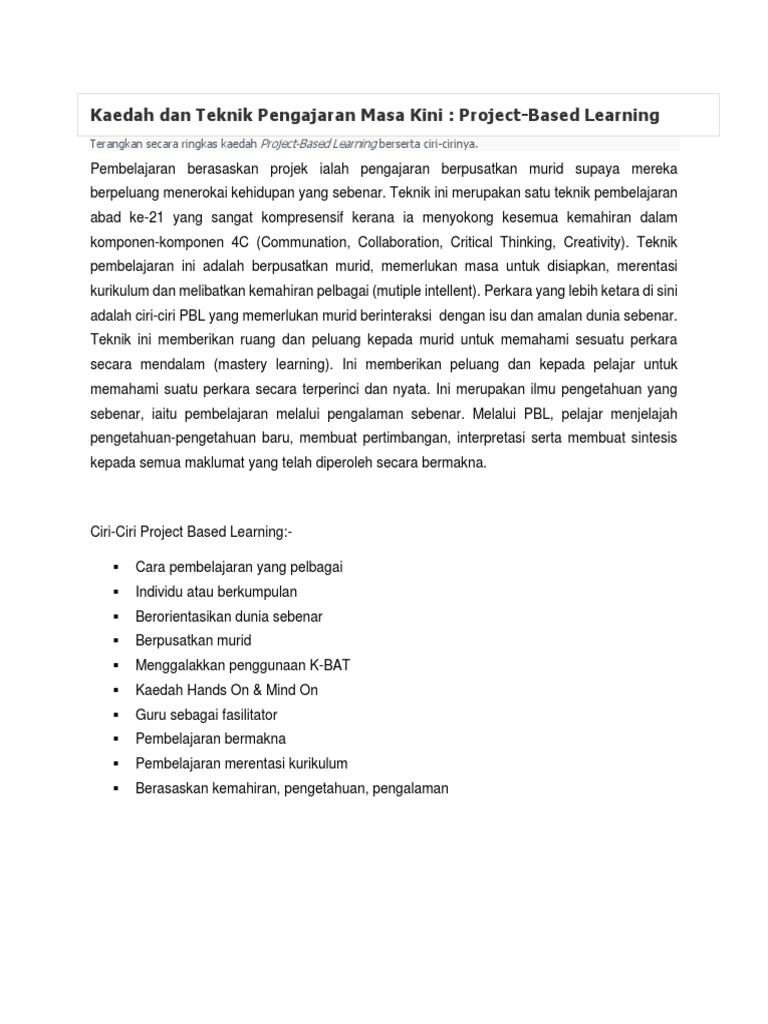 Project Based Learning | PDF