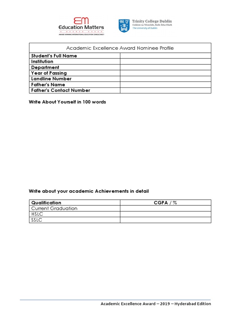 2019 Hyderabad Academic Excellence Award Profile | PDF
