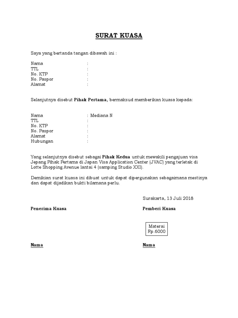 Contoh Surat Kuasa Untuk Pengajuan Visa Turis Australia