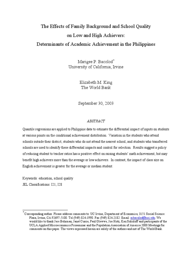 The Effects of Family Background and SCH PDF | PDF | Endogeneity ...