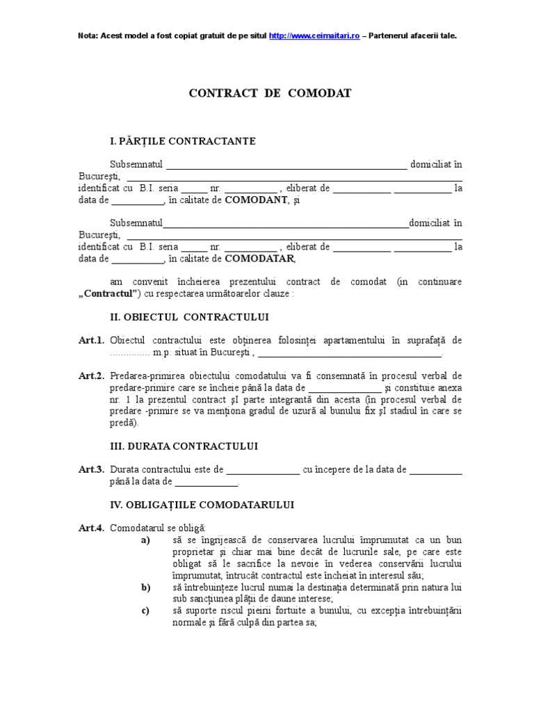 Contract de Comodat 2 | PDF
