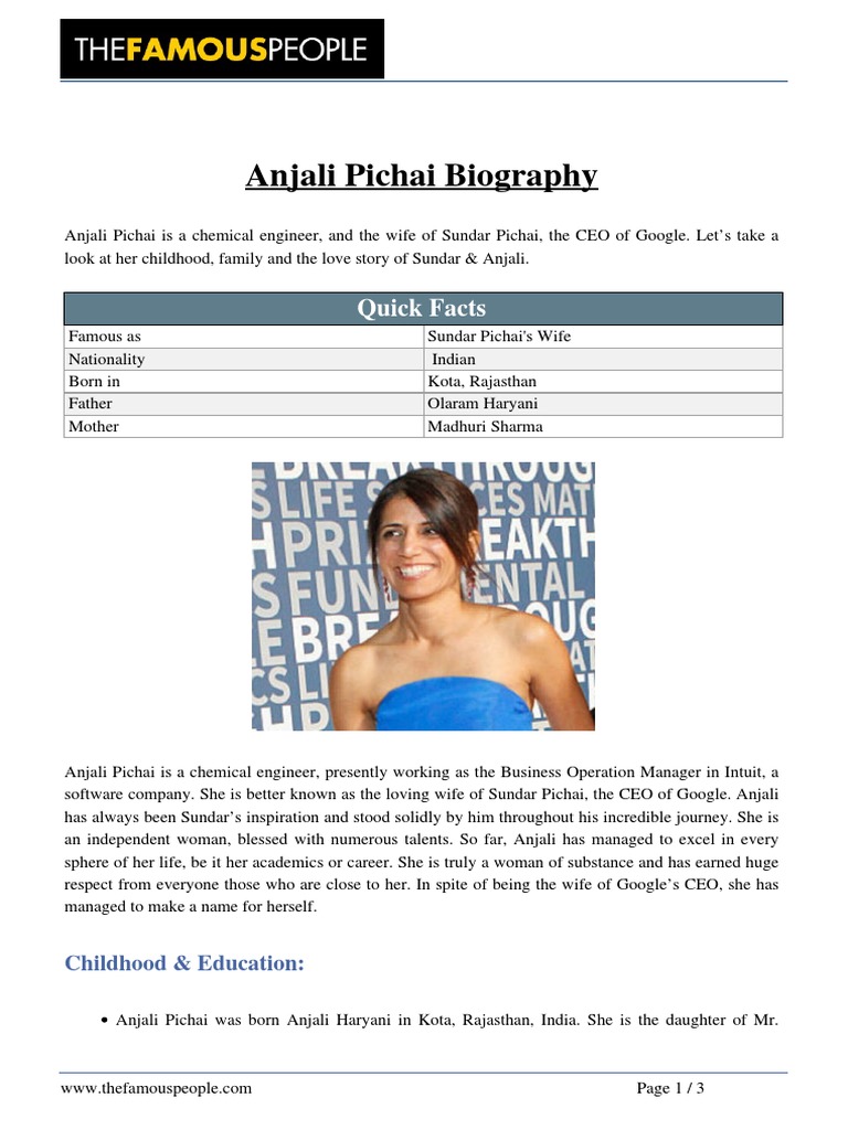anjali pichai life legacy - Anjali Pichai: The Life And Legacy Of Sundar Pichai’S Wife