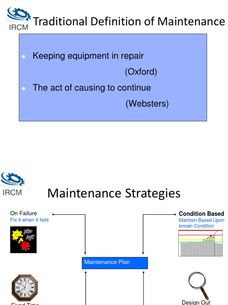 Traditional Definition of Maintenance Keeping Equipment in Repair