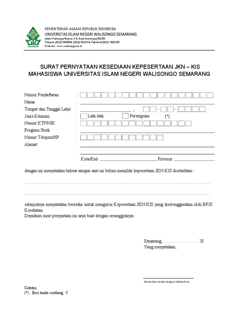 Surat Pernyataan Jkn Kis