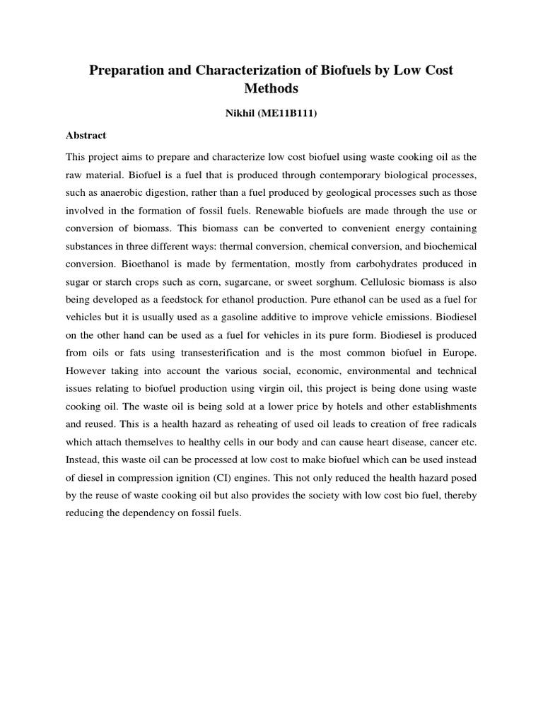 Low-Cost Biofuel from Waste Cooking Oil | PDF | Biofuel | Renewable Fuels