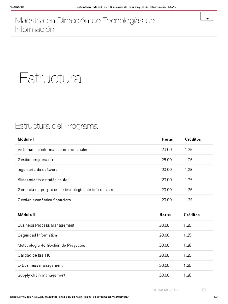 Estructura de la Maestría en TI ESAN | PDF | Tecnología de información