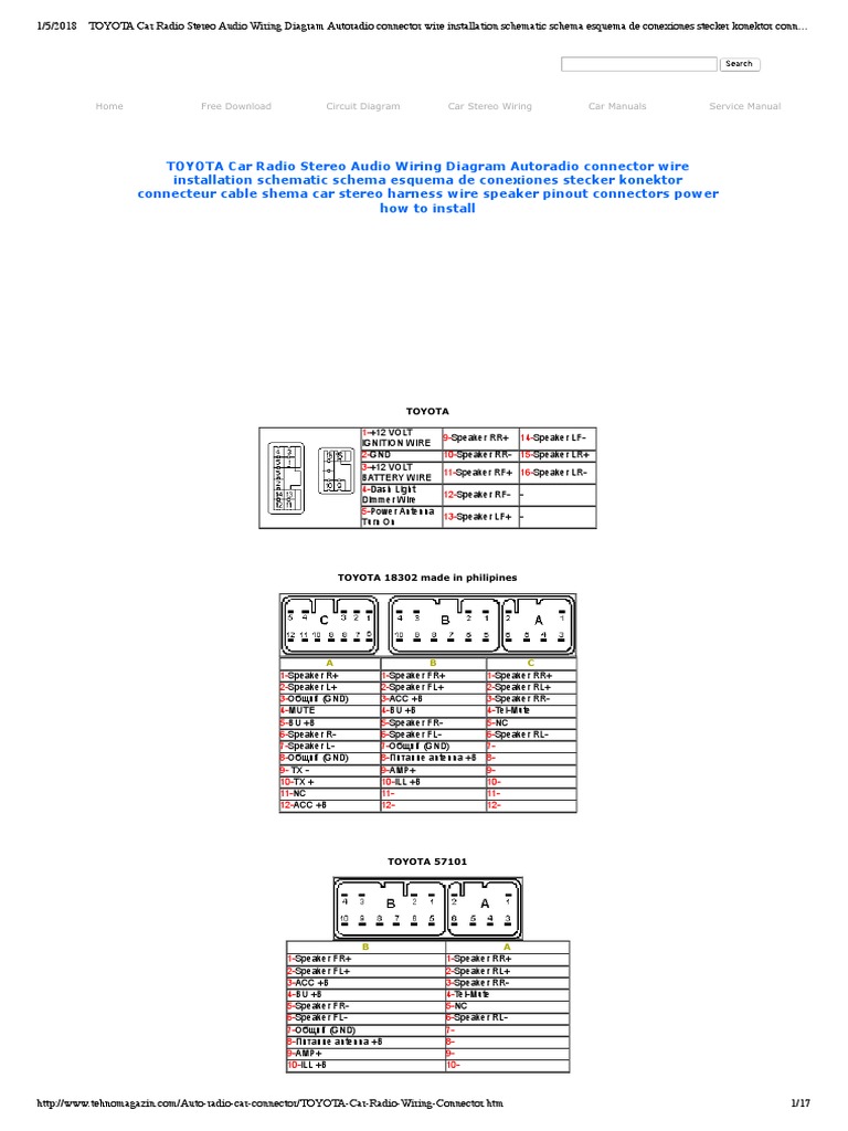 TOYOTA Car Radio Stereo Audio Wiring Diagram | Electrical Connector