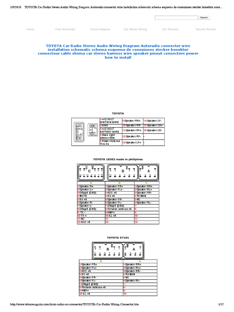 TOYOTA Car Radio Stereo Audio Wiring Diagram | PDF | Electrical Connector |  Electrical Wiring