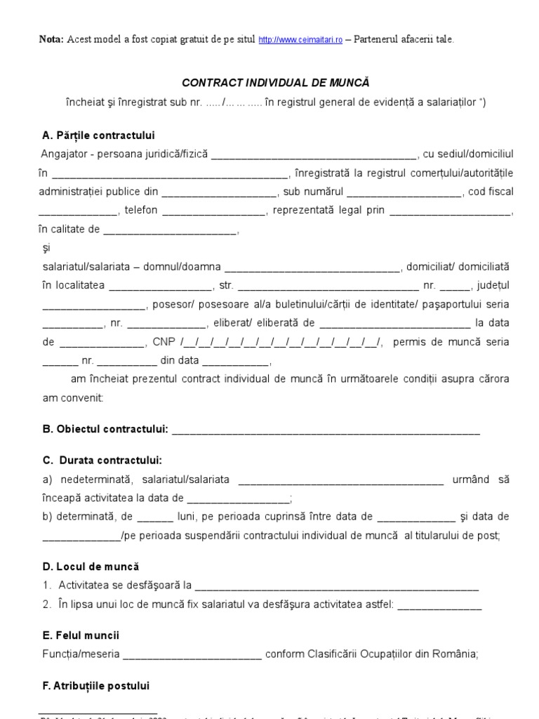 Model Contract Individual De Munca 2023 Word Image to u