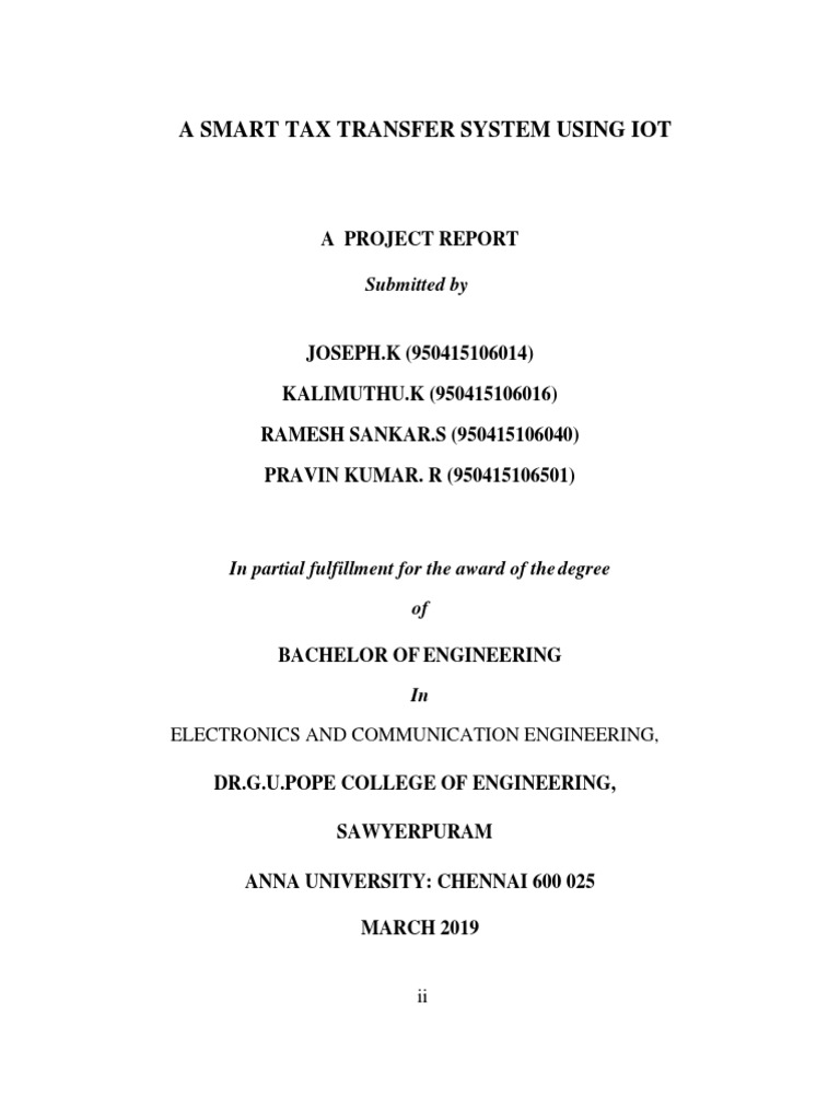 Smart Tax Transfer System IoT Project | PDF | Embedded System ...