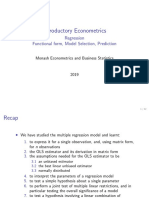 Introductory Econometrics: Regression Functional Form, Model Selection, Prediction