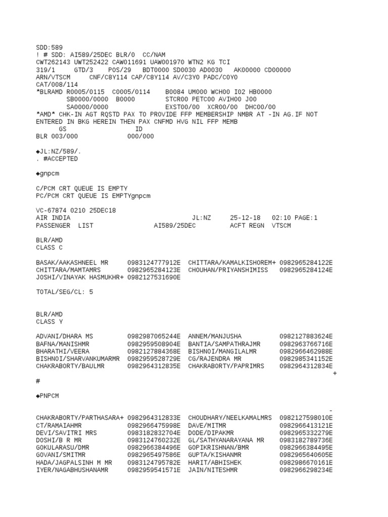 Air India Passenger List AI589/25DEC | PDF