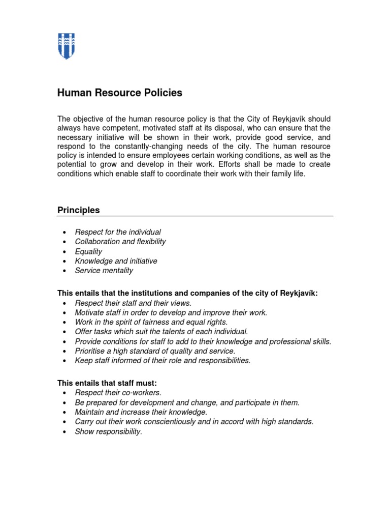 Human Resource Policies PDF Employment Human Resources