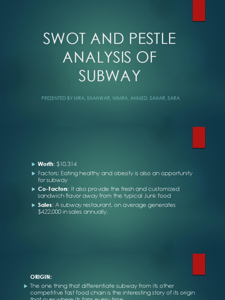 Subway SWOT and PESTLE Analysis 2023 | PDF | Swot Analysis | Restaurants