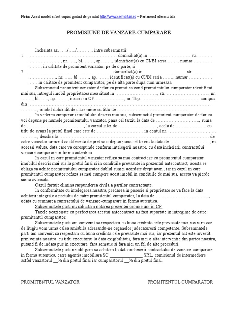 Promisiune De Vanzare