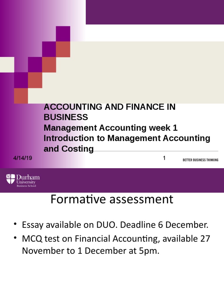 Accounting and Finance in Business Management Accounting Week 1