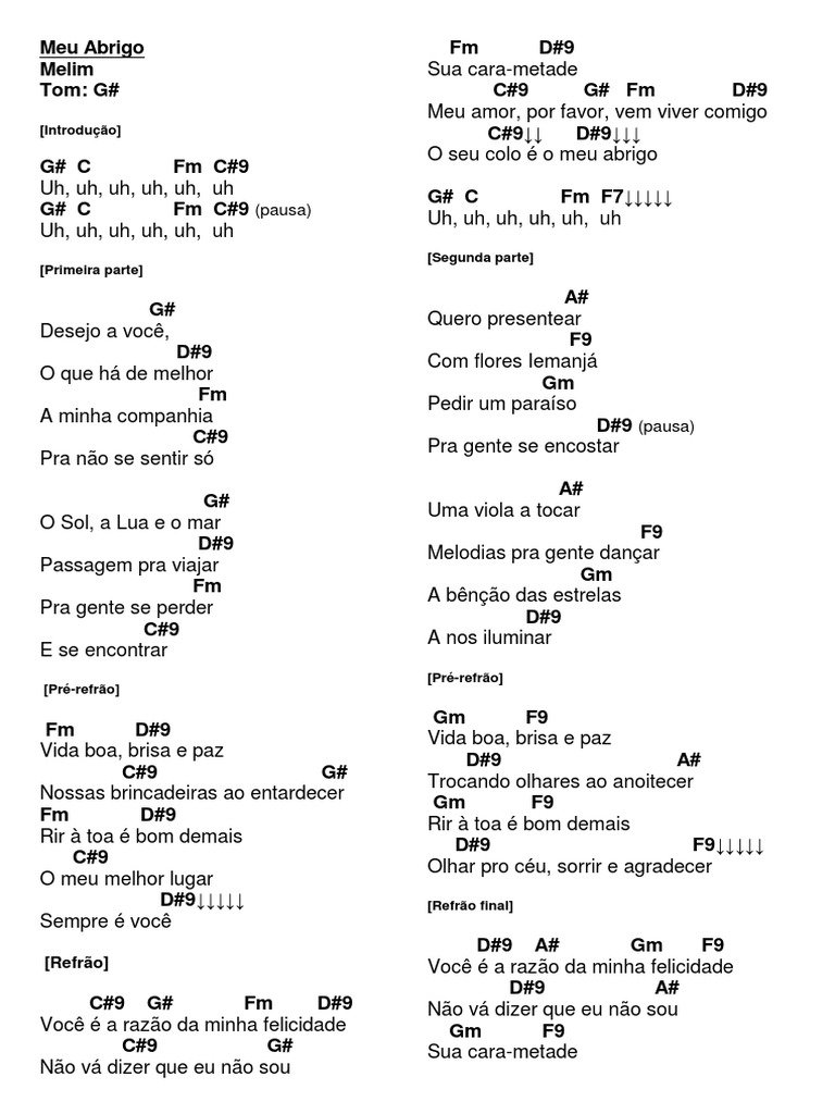 Melim - Meu Abrigo (Cifras Cifra Club), PDF, Música pop