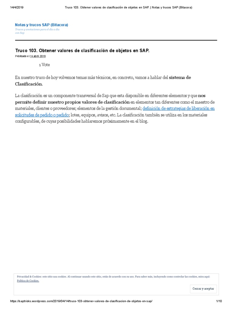 Truco 103 Obtener Valores De Clasificación De Objetos En Sap Notas